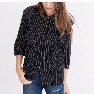Madewell Silk Black and White Pinstripe Blouse